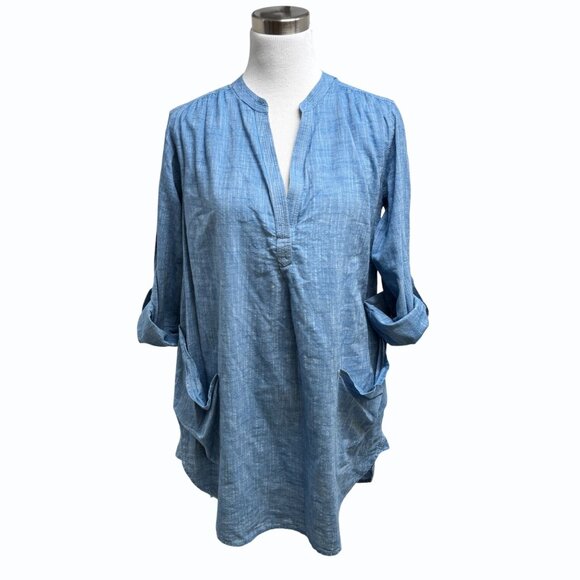 Seafolly Australia Boyfriend Beach Shirt Cover-Up XS Chambray‎ Blue Tunic - Picture 2 of 12